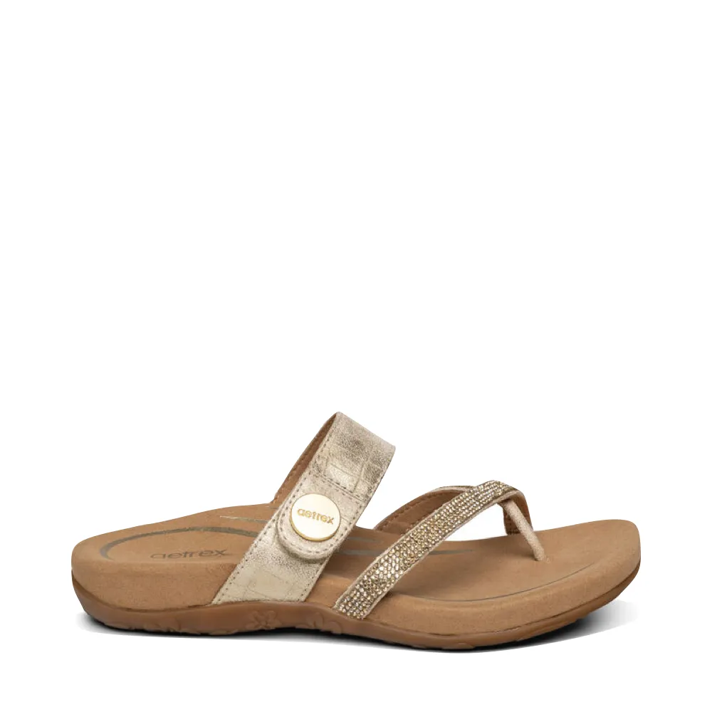Aetrex Women's Izzy Adjustable Slide Sandal in Light Gold