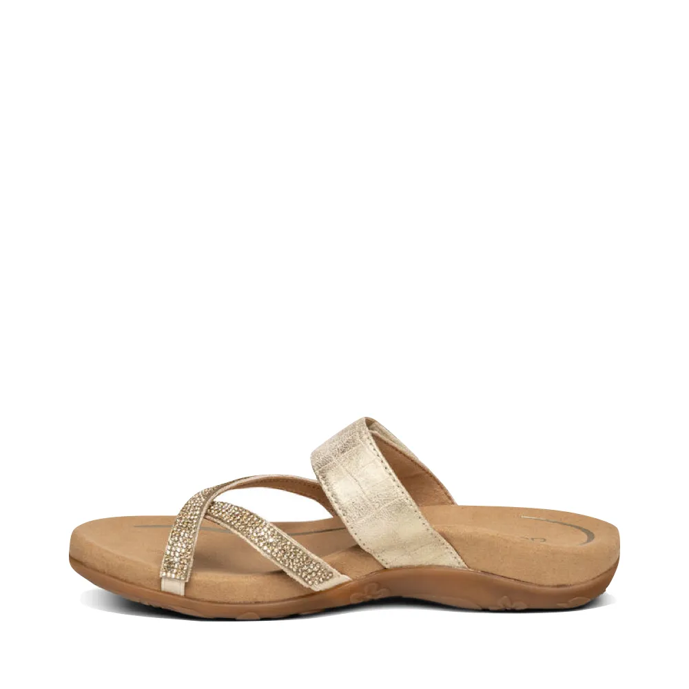 Aetrex Women's Izzy Adjustable Slide Sandal in Light Gold