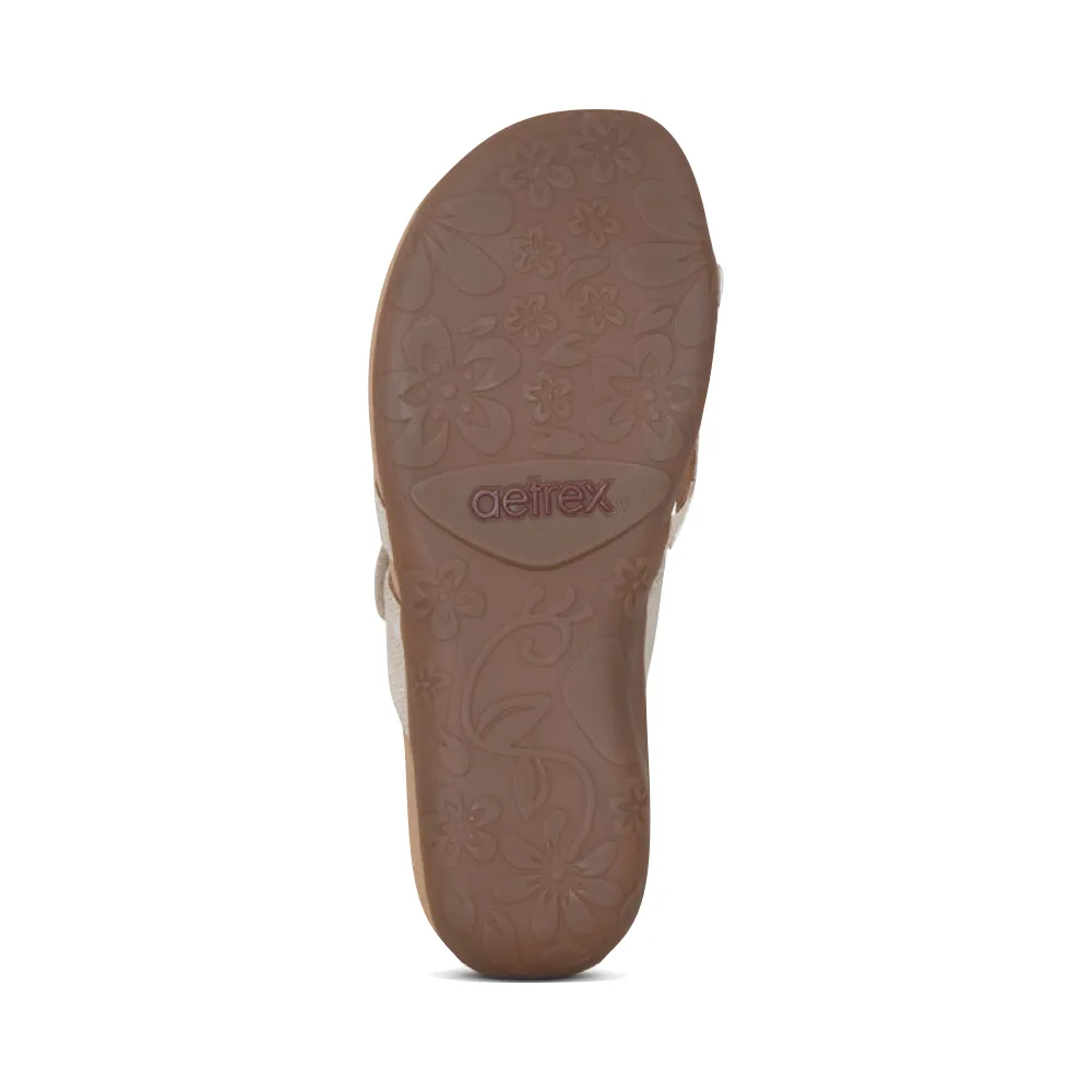 Aetrex Women's Izzy Adjustable Slide Sandal in Light Gold