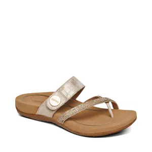 Aetrex Women's Izzy Adjustable Slide Sandal in Light Gold