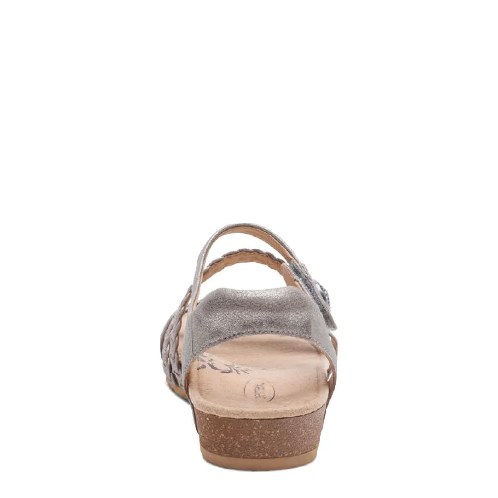 Aetrex Women's Jillian Braided Quarter Strap Sandal in Brushed Silver