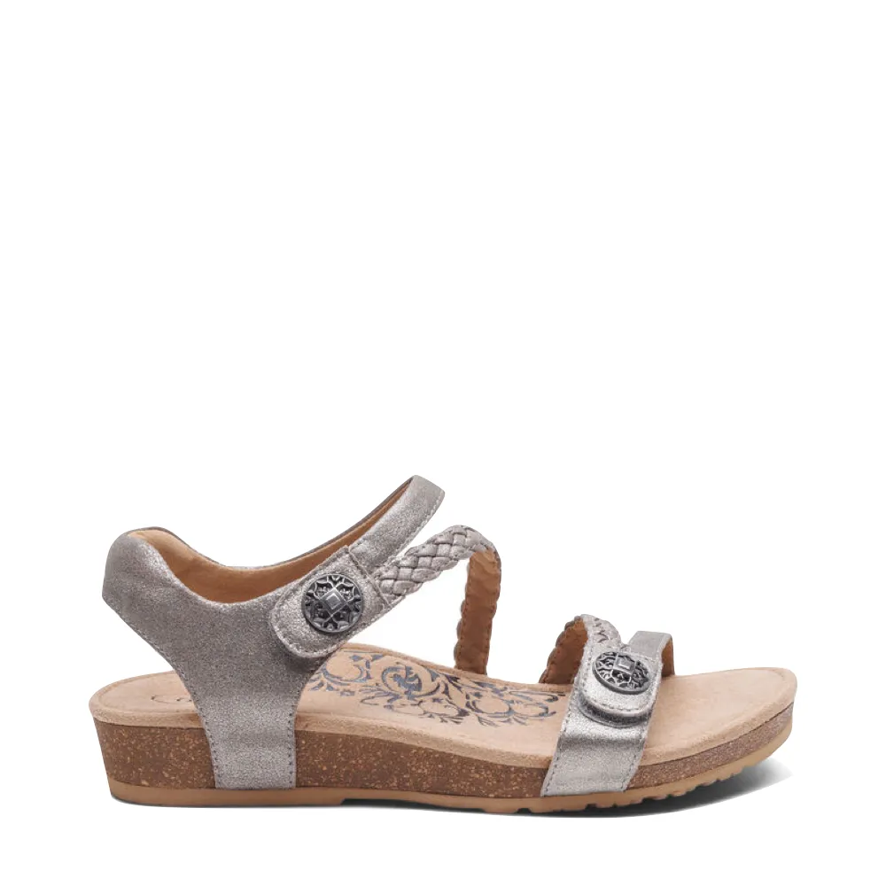 Aetrex Women's Jillian Braided Quarter Strap Sandal in Brushed Silver