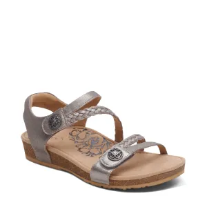 Aetrex Women's Jillian Braided Quarter Strap Sandal in Brushed Silver
