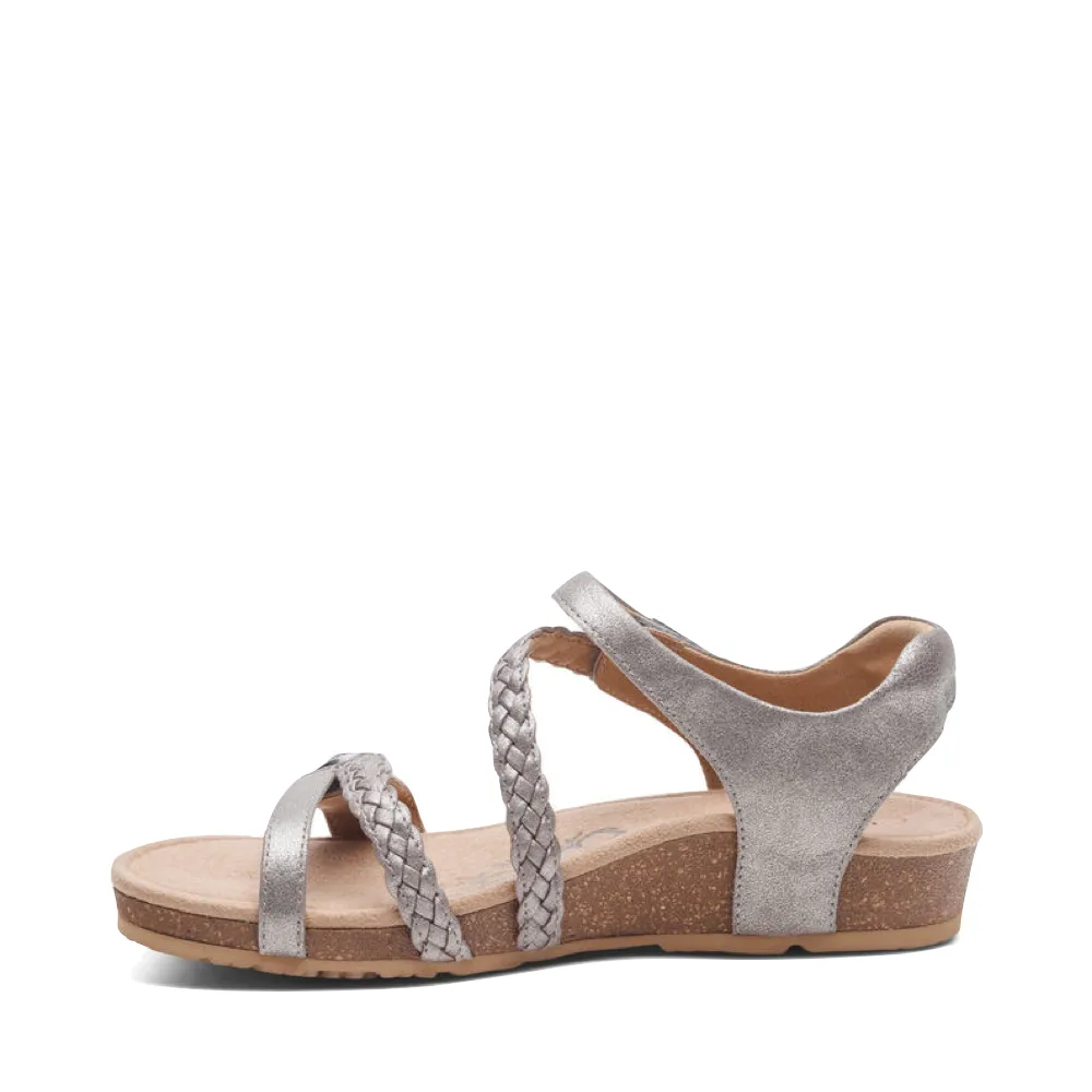 Aetrex Women's Jillian Braided Quarter Strap Sandal in Brushed Silver