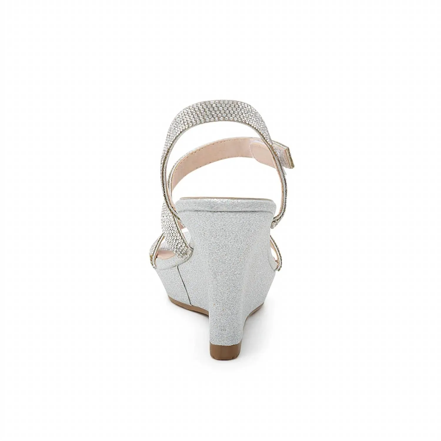 Ankle Strap Wedge Dress Shoe In Silver
