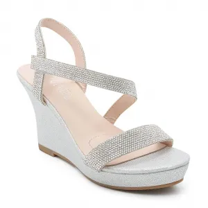 Ankle Strap Wedge Dress Shoe In Silver