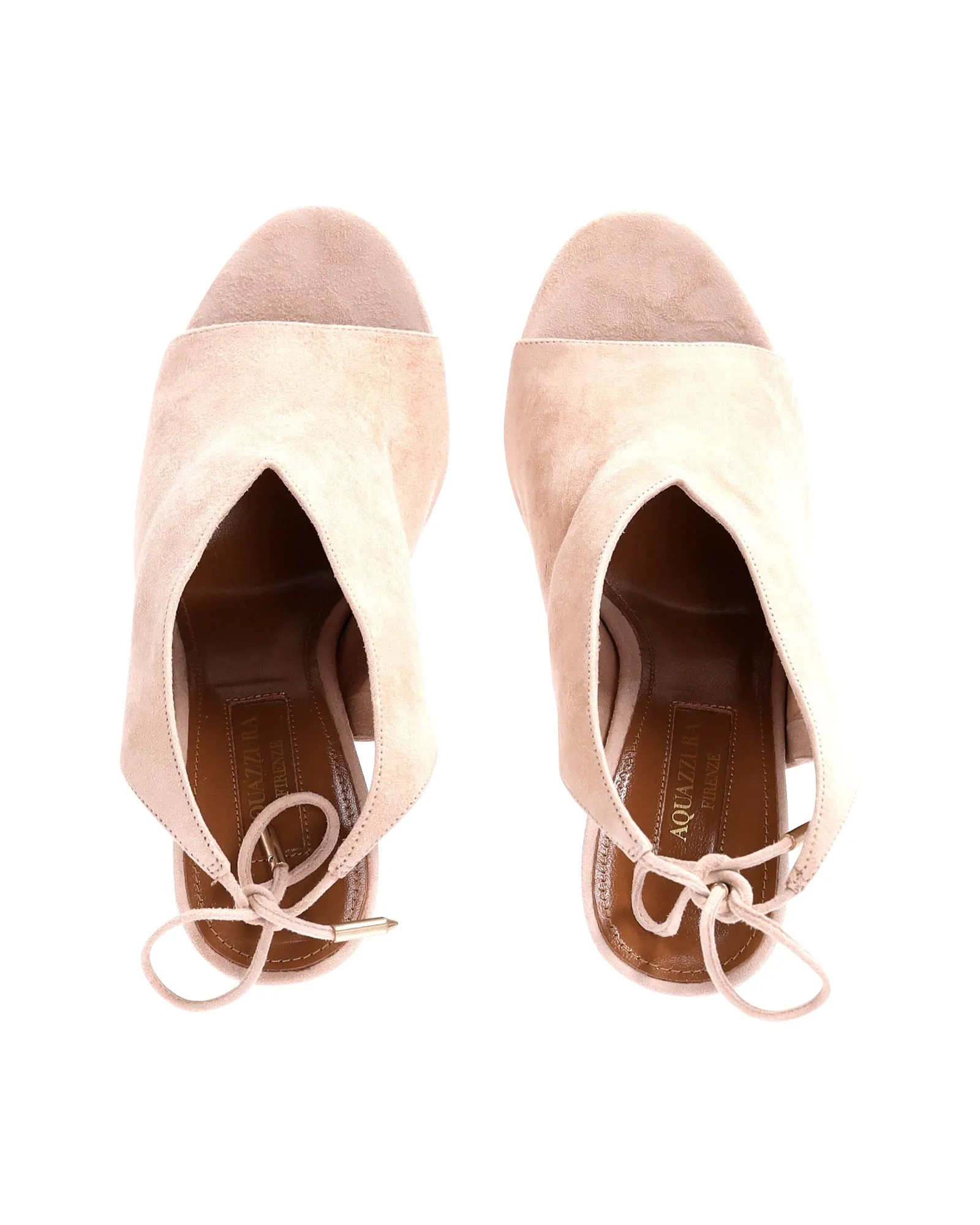 Aquazzura Ami Peep-Toe High Heel Sandals in Beige Suede