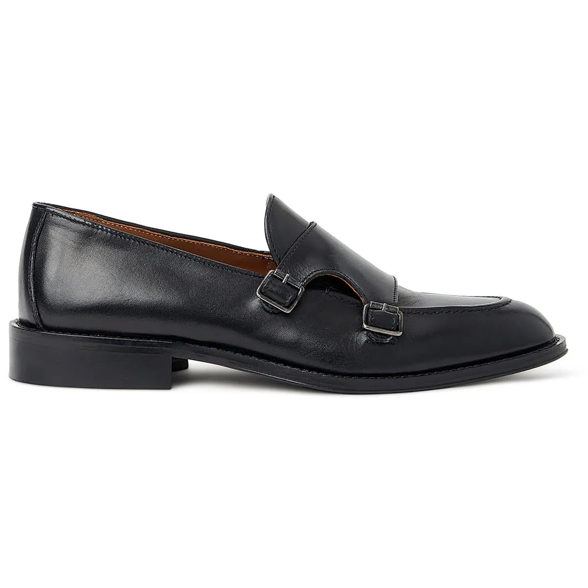 BIAGIO Mens Buckle Leather Monk Shoes
