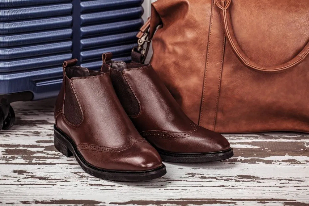 Brown CALDEN Leather Dress Chelsea Boots - Three Inches - K288021