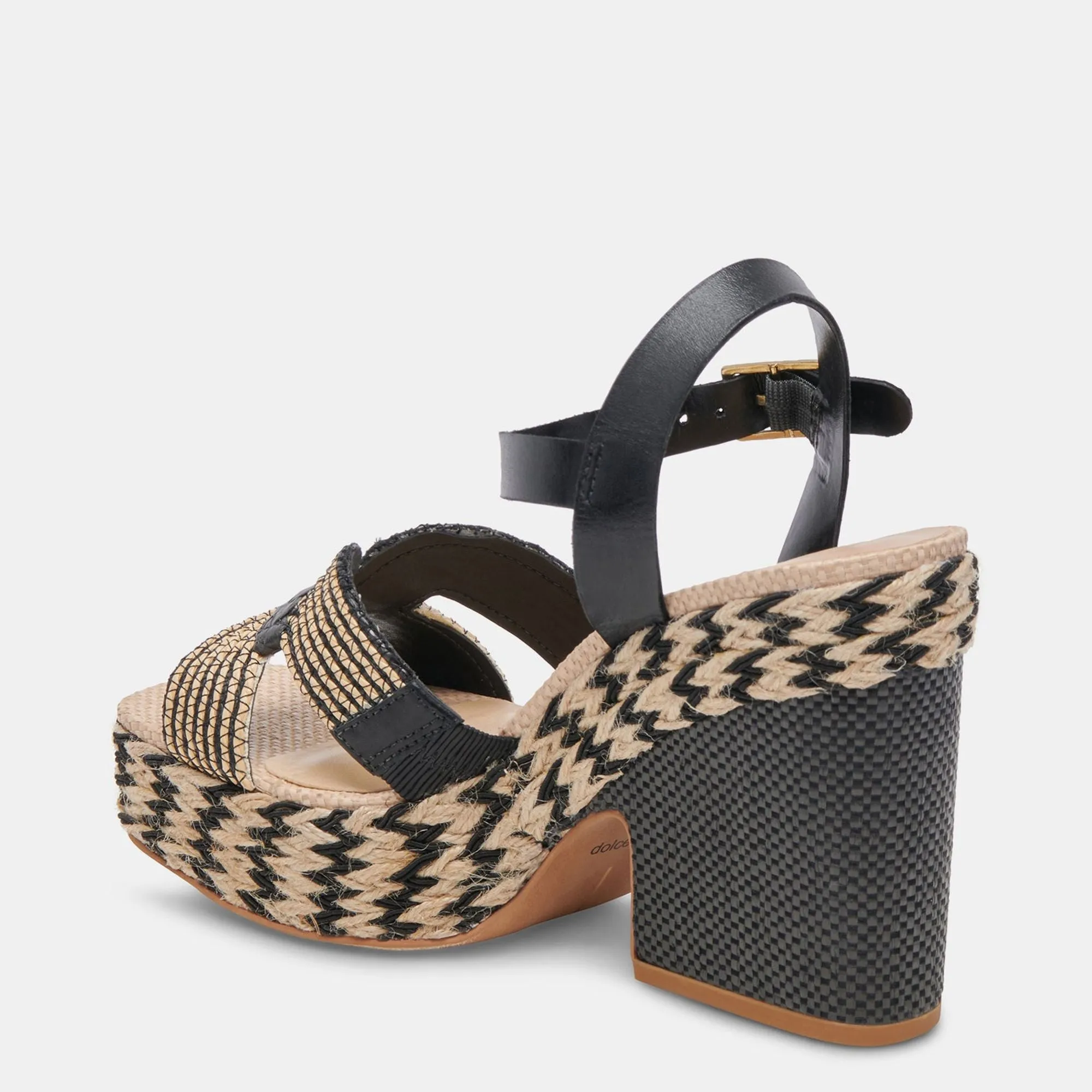 CALE HEELS BLACK NATURAL RAFFIA