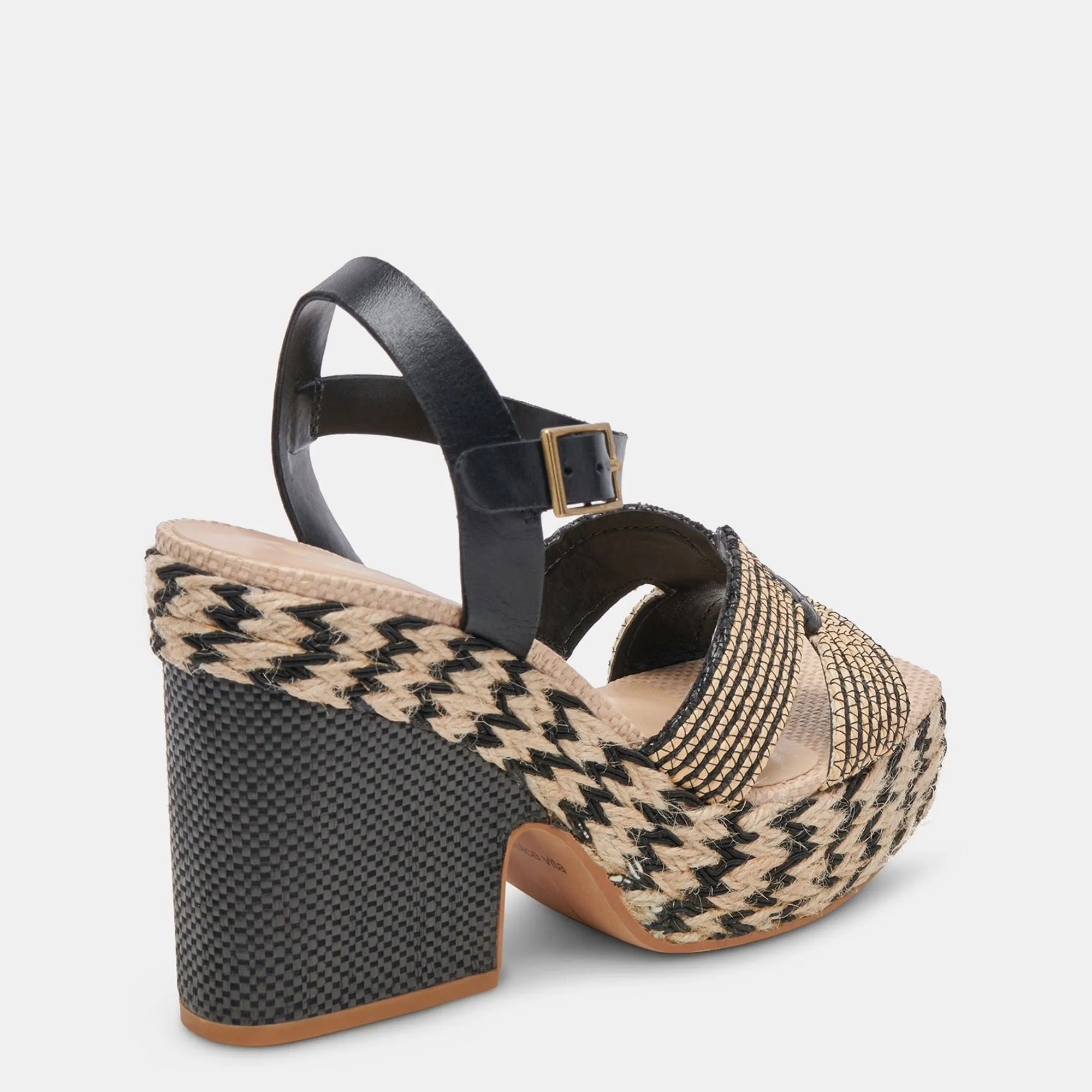 CALE HEELS BLACK NATURAL RAFFIA