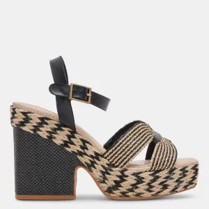 CALE HEELS BLACK NATURAL RAFFIA