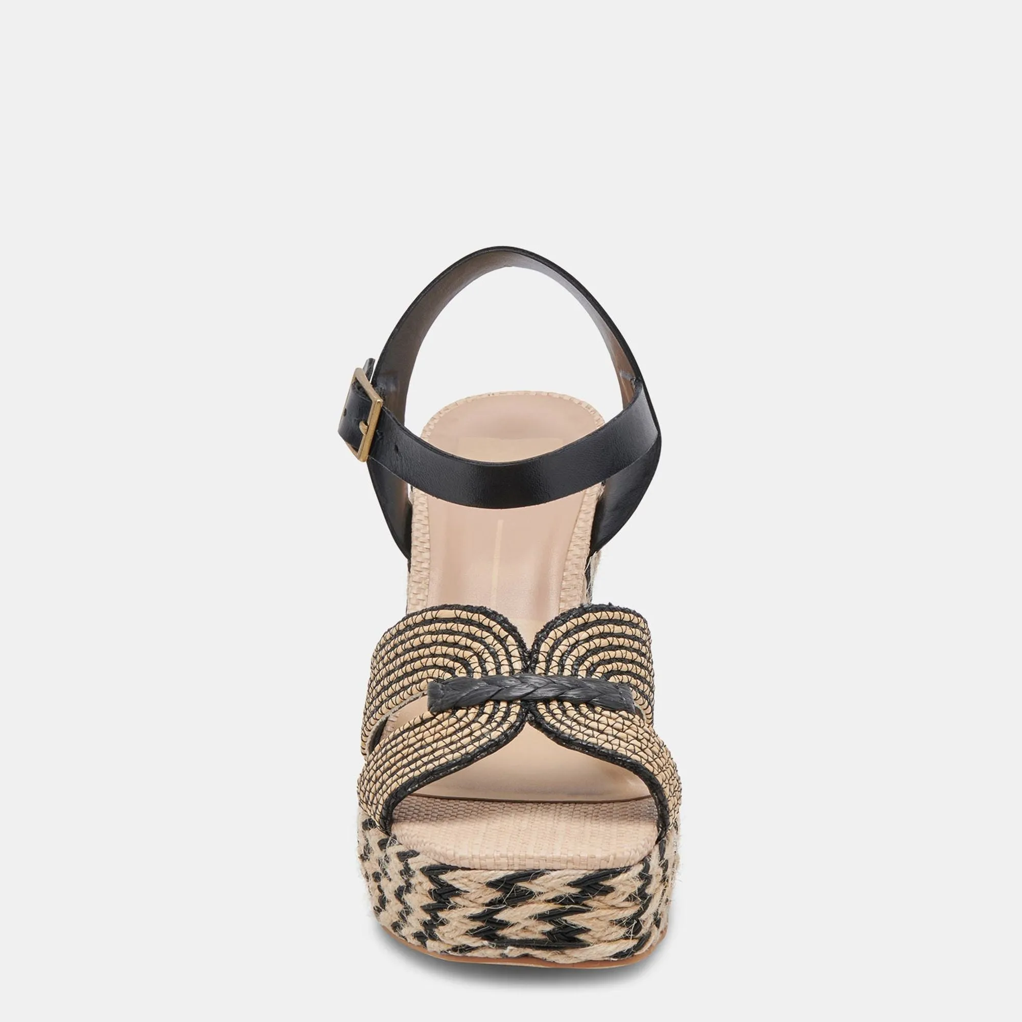 CALE HEELS BLACK NATURAL RAFFIA