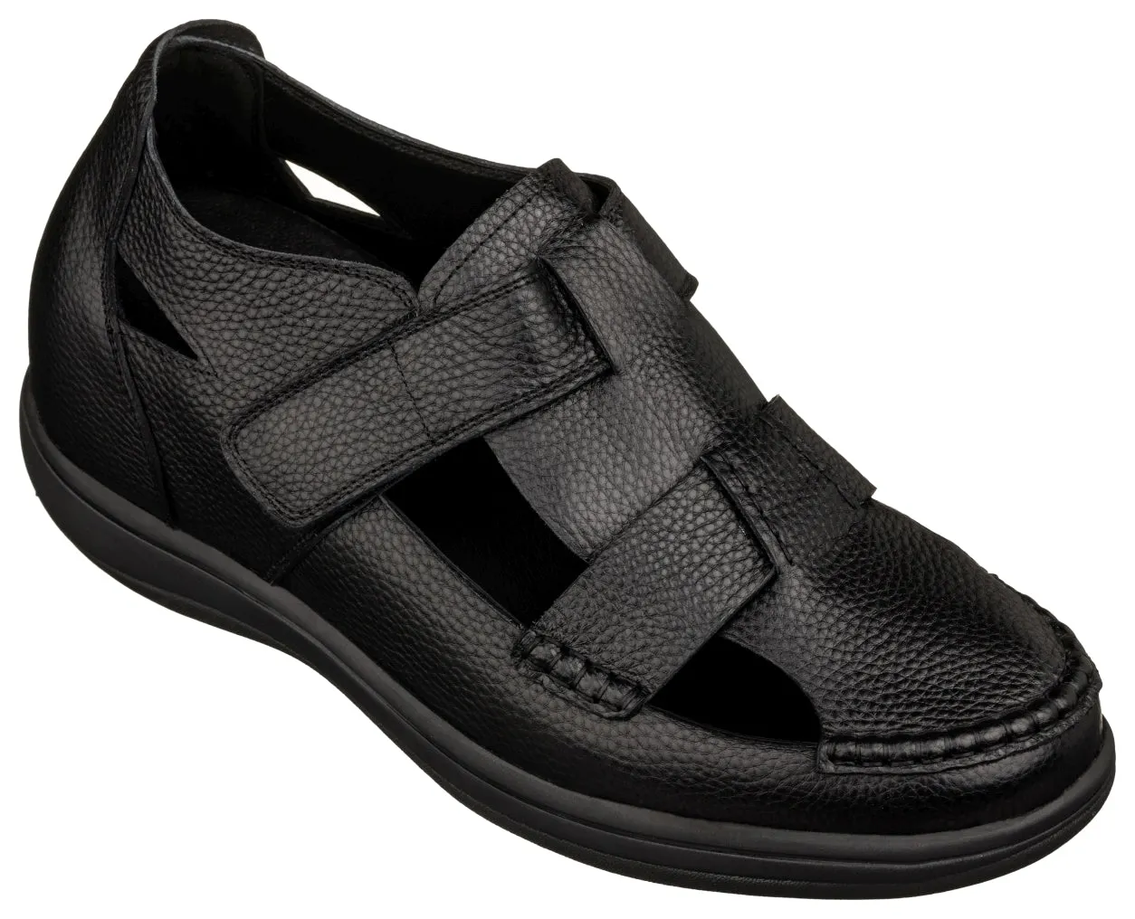 CALTO - K2661 - 3.2 Inches Taller (Black) - Casual Fisherman Sandal