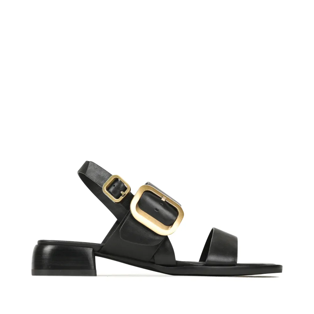 EOS Women's Tegean Leather Heeled Sandal in Black Onyx