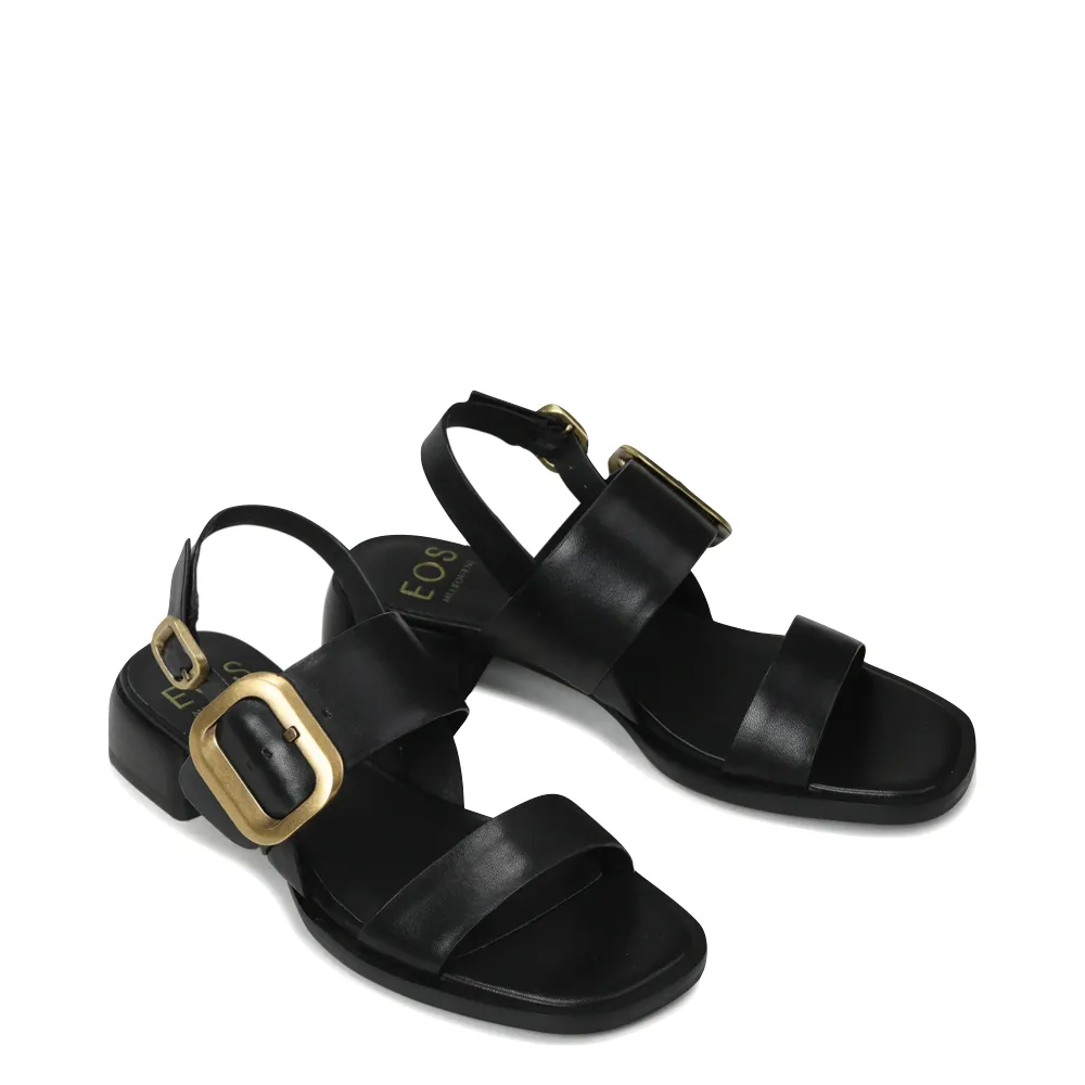 EOS Women's Tegean Leather Heeled Sandal in Black Onyx