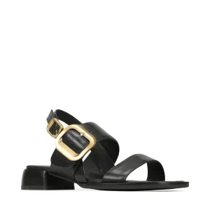 EOS Women's Tegean Leather Heeled Sandal in Black Onyx