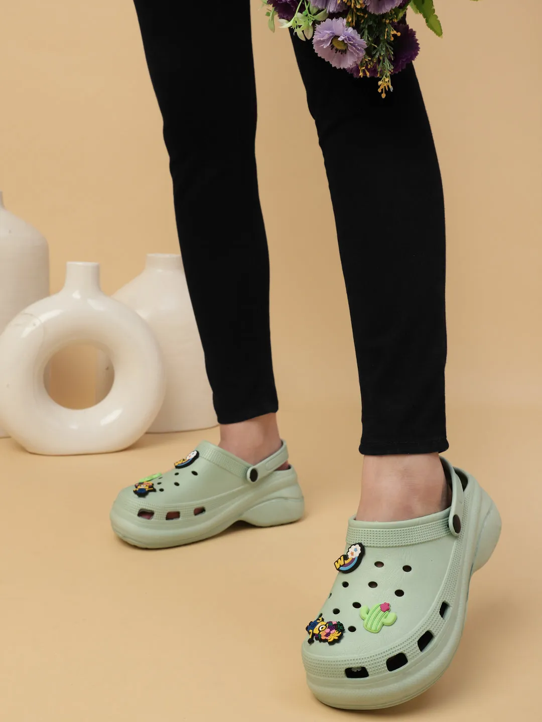 Green Stylish Slip-On Clogs For Women (TC-LCLOG5-GRN)