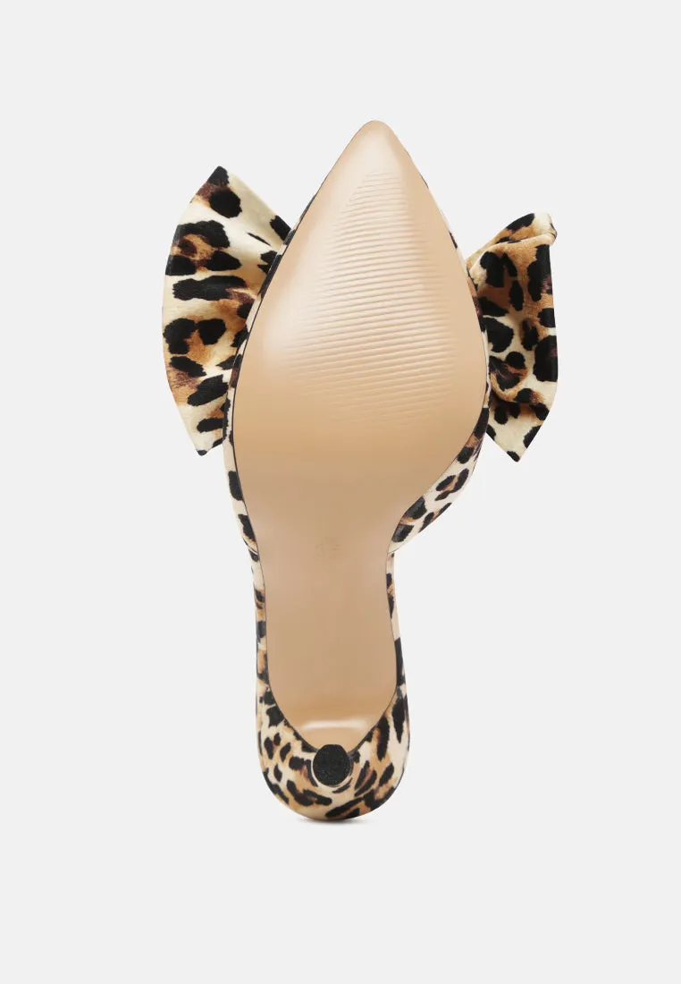 joelle high heel bow tie leopard print mules