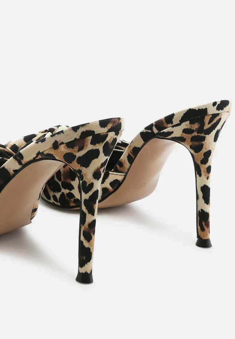joelle high heel bow tie leopard print mules