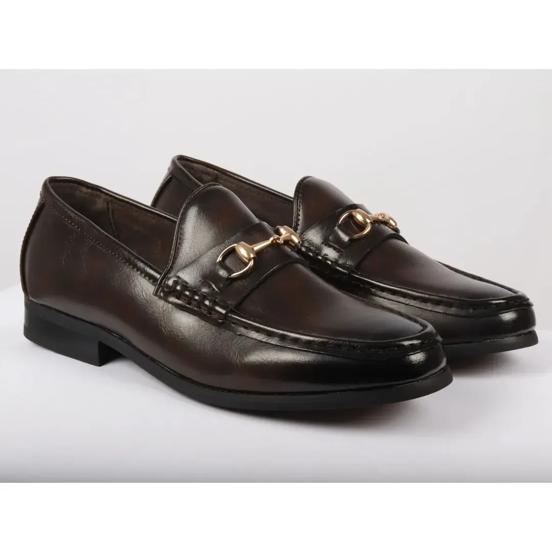 Leather Lined Slip On Gold Buckle Loafers