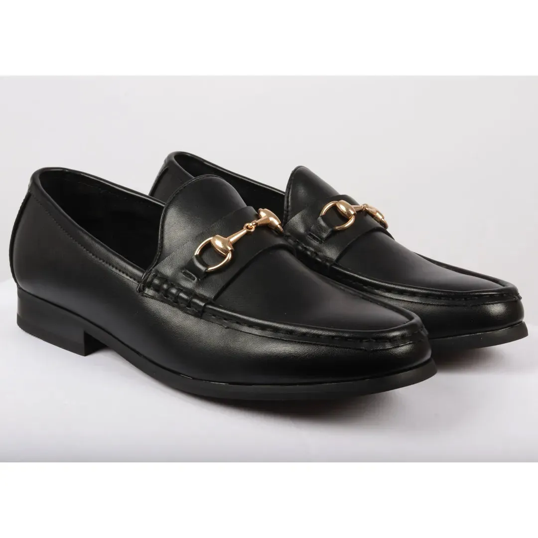 Leather Lined Slip On Gold Buckle Loafers