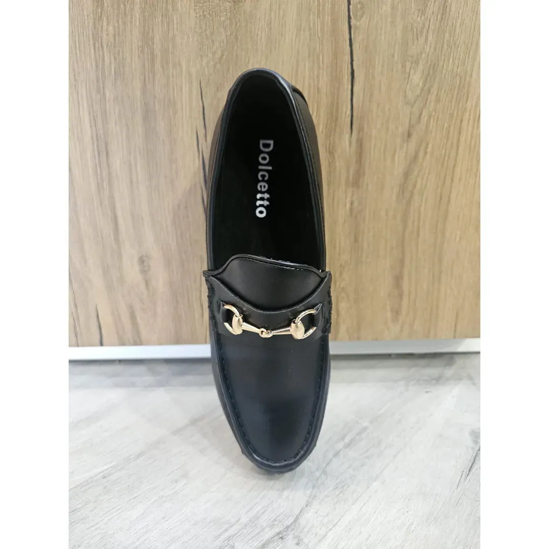 Leather Lined Slip On Gold Buckle Loafers