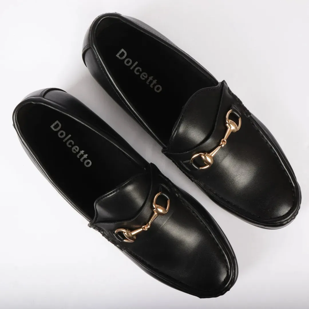 Leather Lined Slip On Gold Buckle Loafers