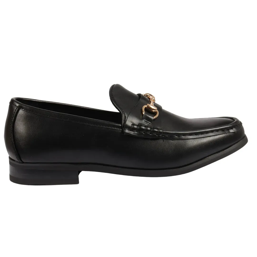 Leather Lined Slip On Gold Buckle Loafers