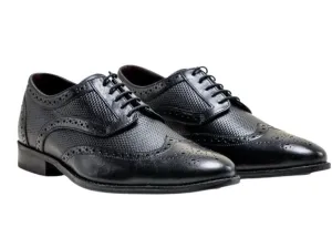 Mens Classic Oxford Brogue Shoes in Patterned Black Leather