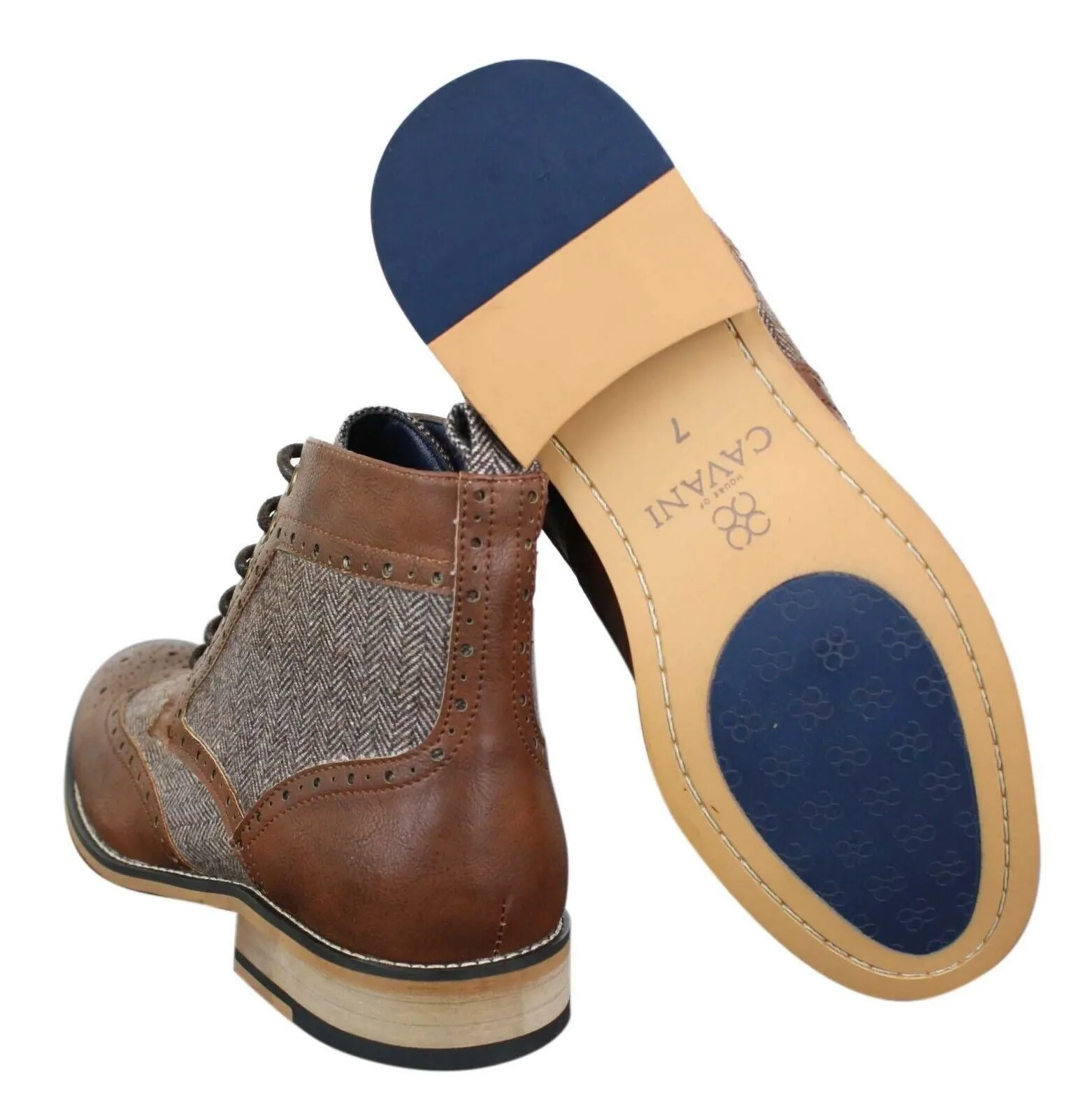 Mens Classic Tweed Oxford Ankle Boots in Brown Leather