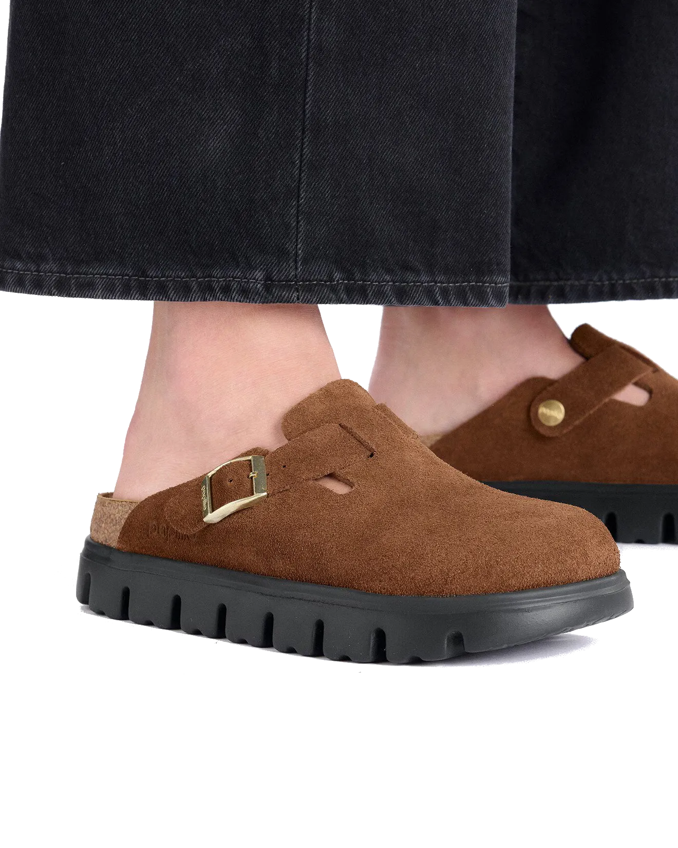 Papillio Boston Chunky Suede Leather Sandals in Dark Tea & Black