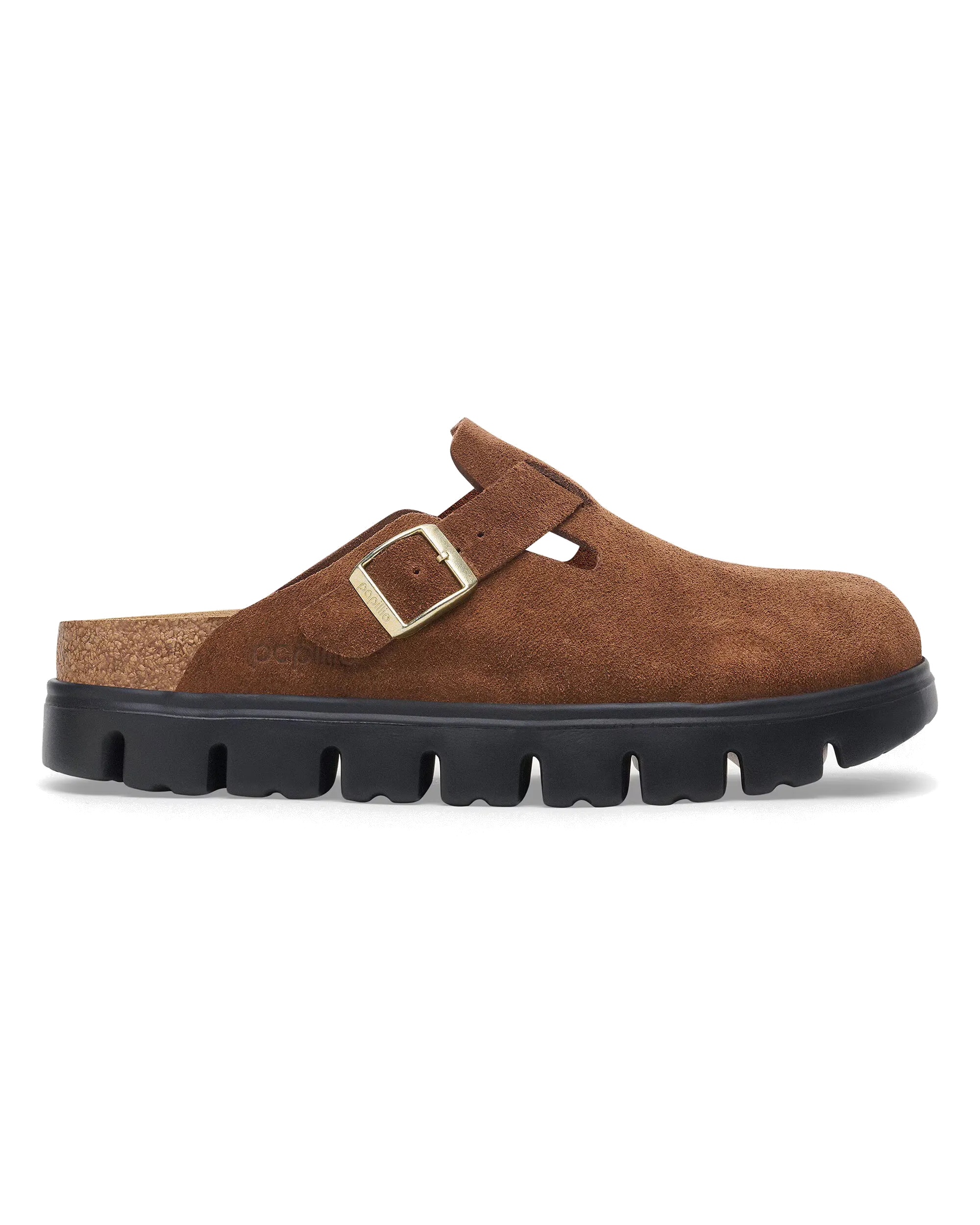 Papillio Boston Chunky Suede Leather Sandals in Dark Tea & Black