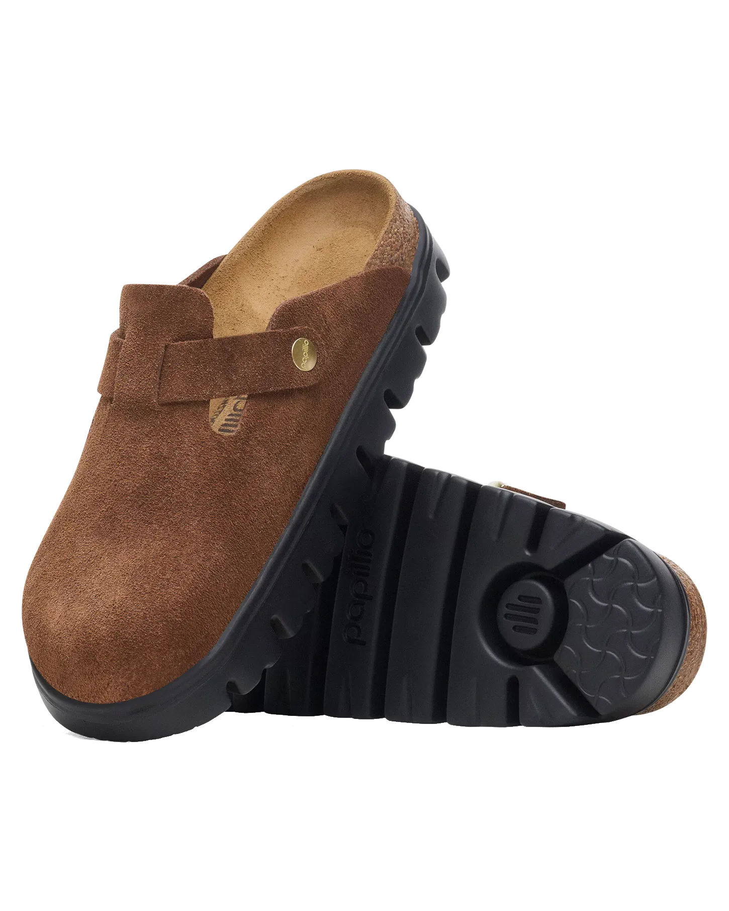 Papillio Boston Chunky Suede Leather Sandals in Dark Tea & Black
