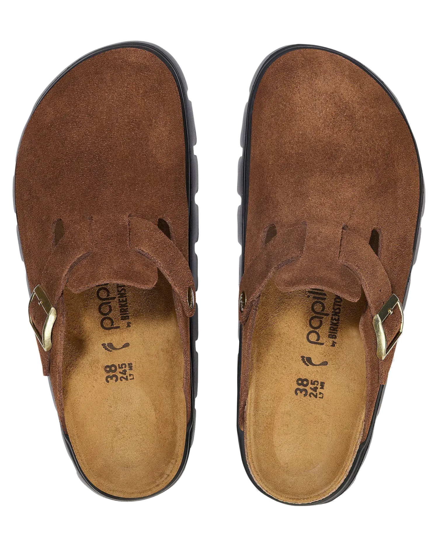 Papillio Boston Chunky Suede Leather Sandals in Dark Tea & Black