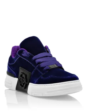 Patent Leather &amp; Velvet Lo-Top Sneakers Hexagon
