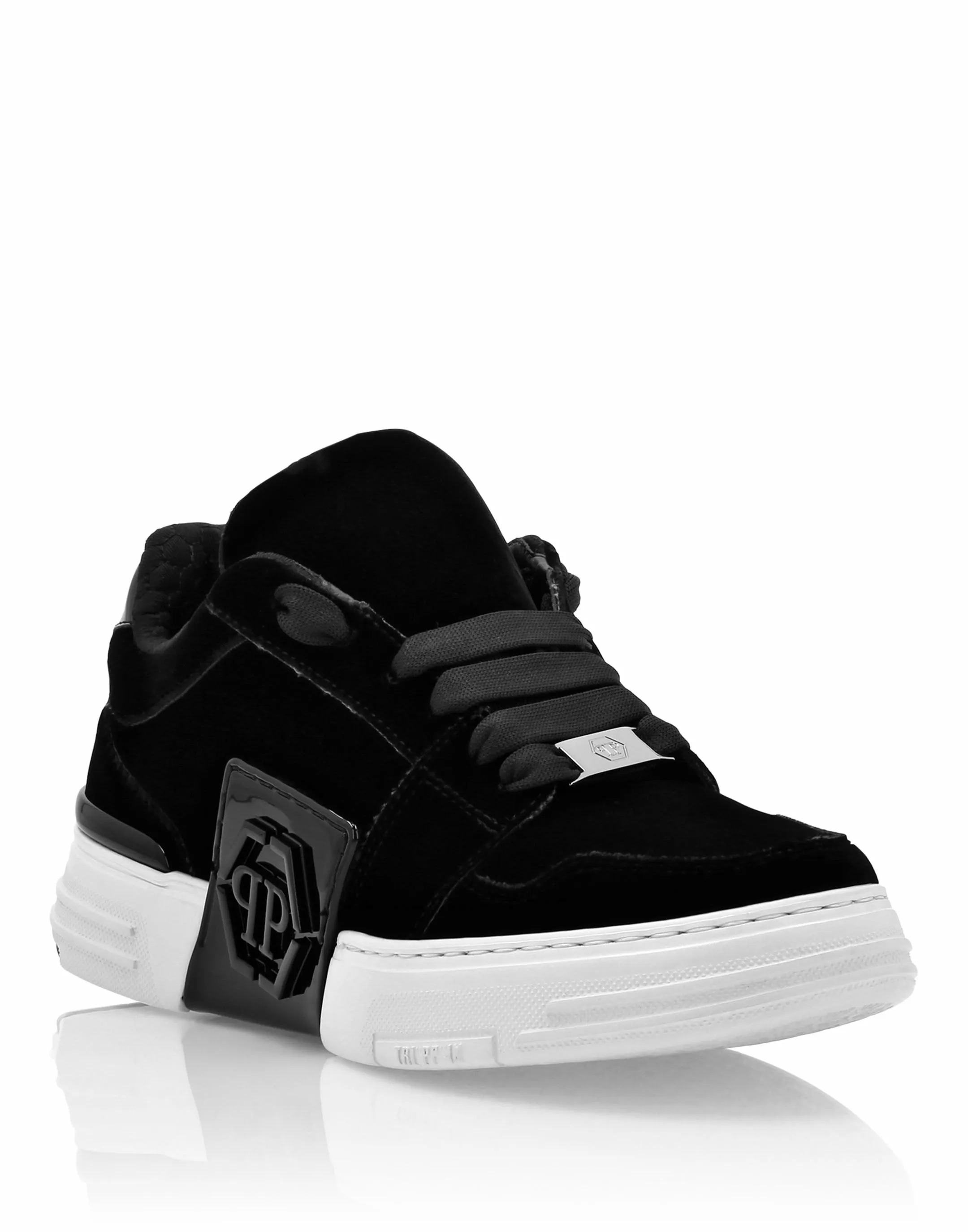Patent Leather &amp; Velvet Lo-Top Sneakers Hexagon