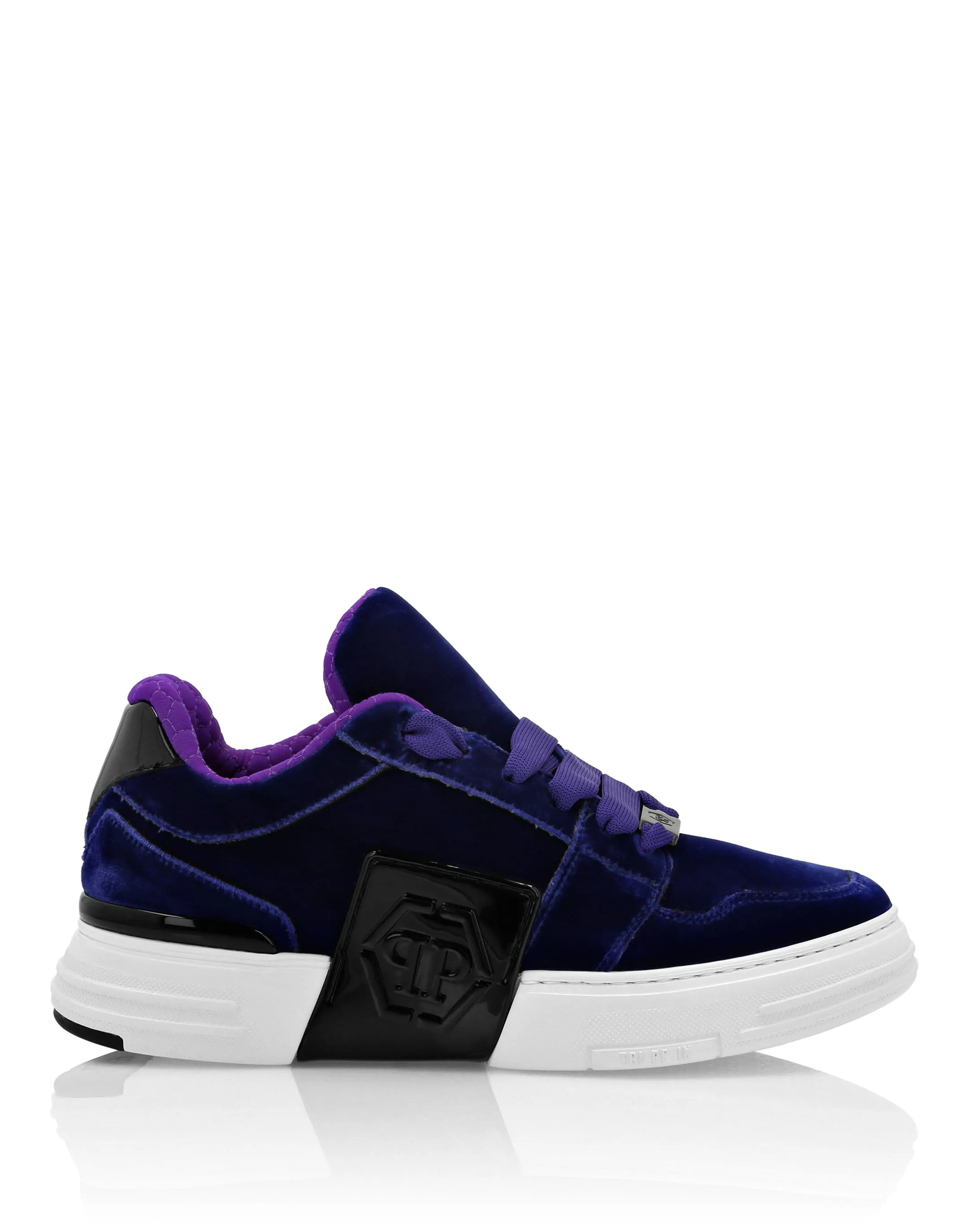 Patent Leather &amp; Velvet Lo-Top Sneakers Hexagon