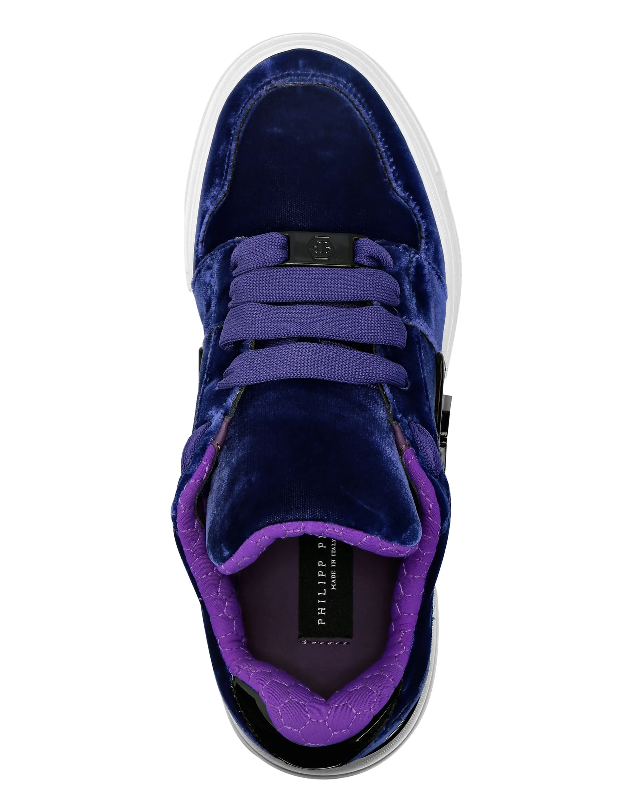 Patent Leather &amp; Velvet Lo-Top Sneakers Hexagon