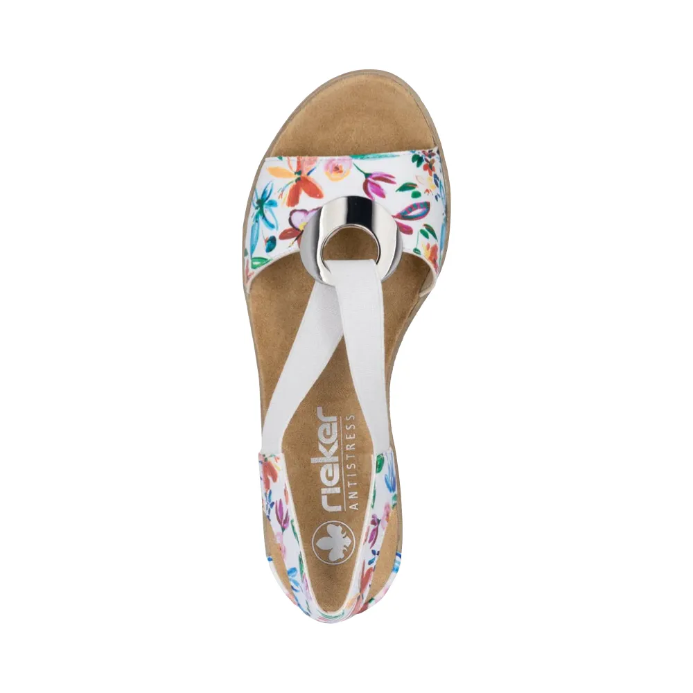 Rieker Women's Fanni H6 Wedge Sandal in White Multi Meadow