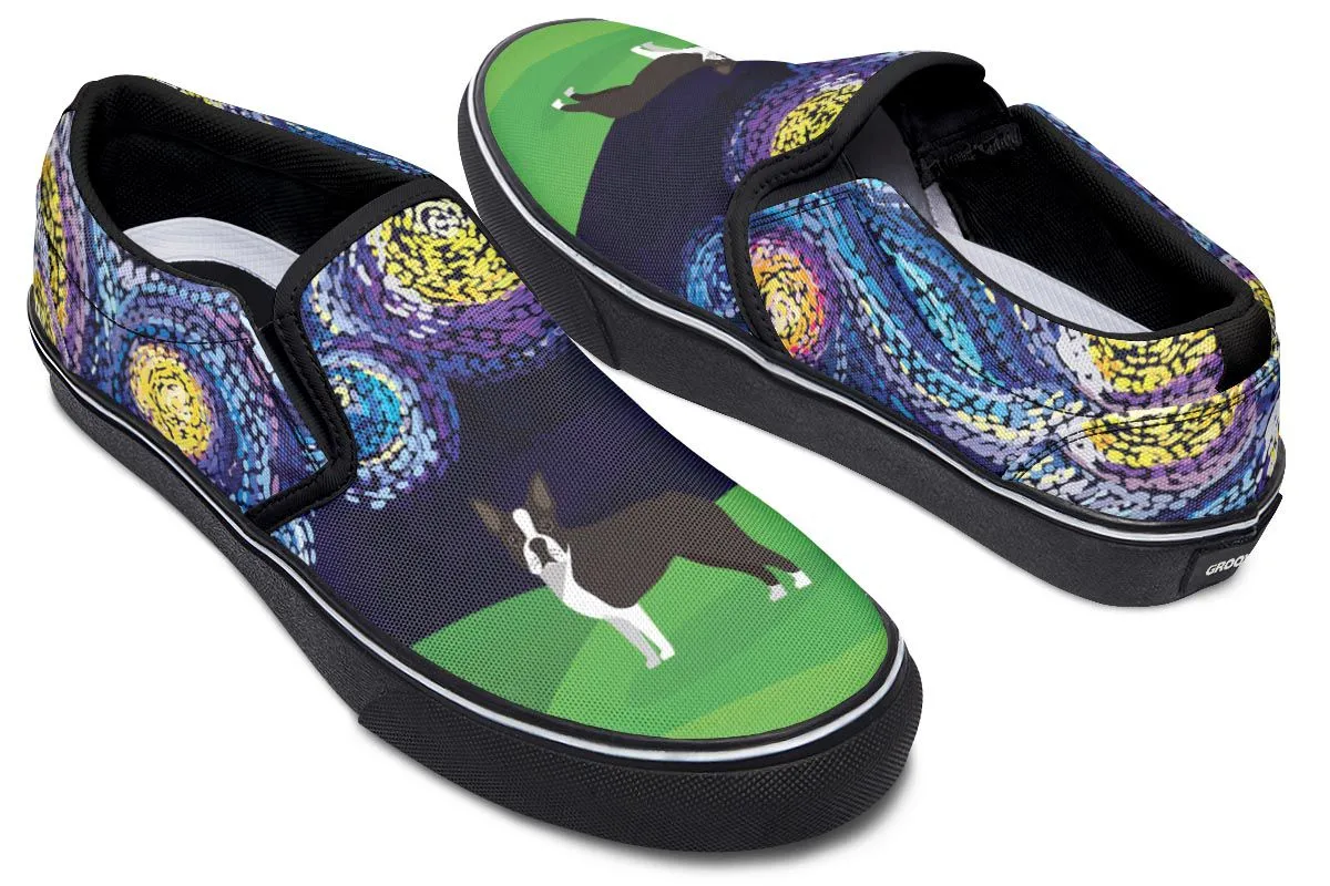 Starry Night Boston Terrier Slip-On Shoes