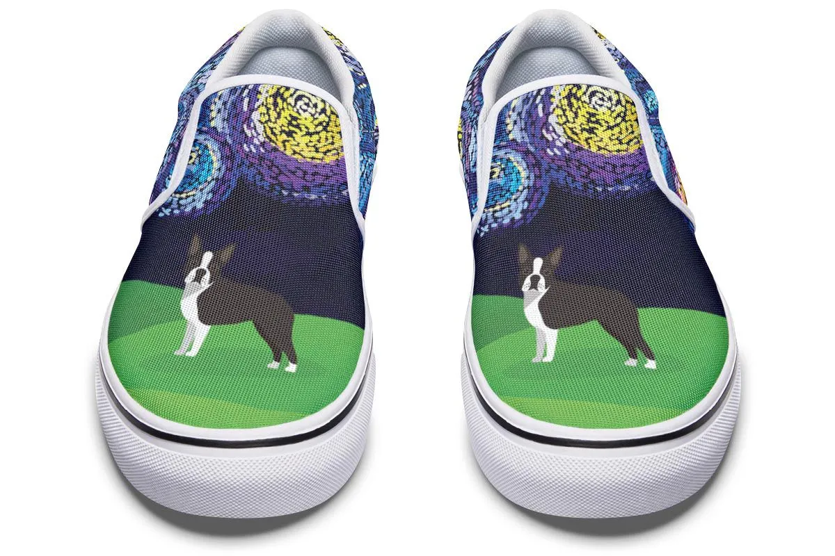 Starry Night Boston Terrier Slip-On Shoes