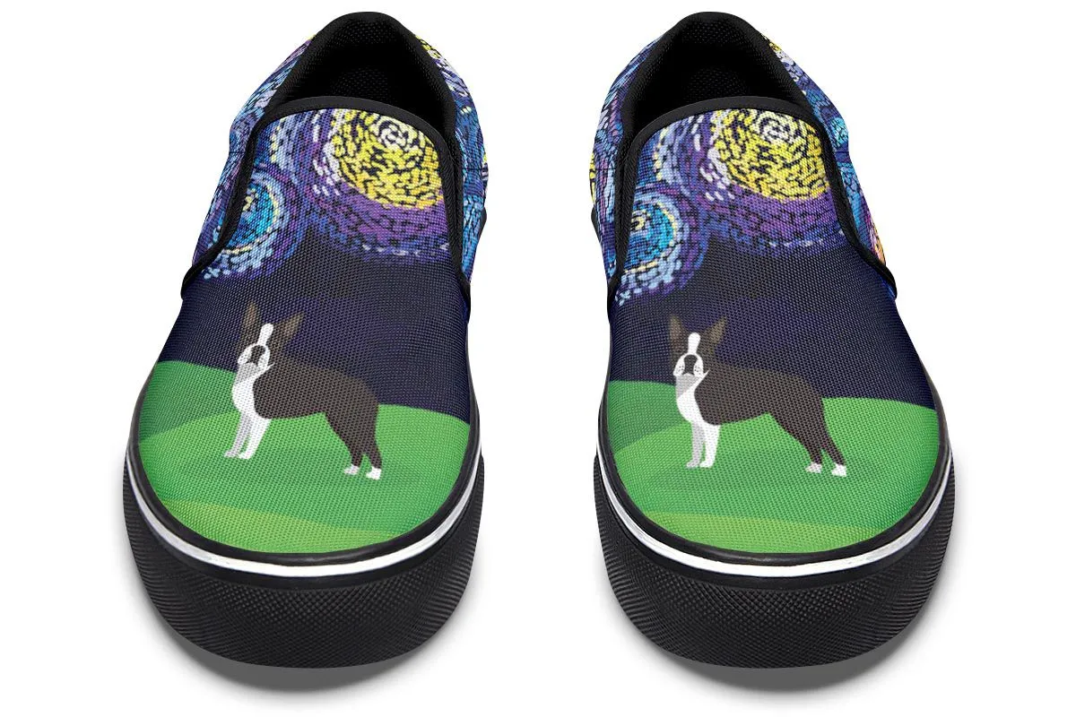 Starry Night Boston Terrier Slip-On Shoes