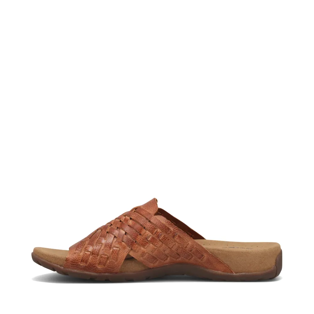Taos Women's Guru Woven Leather Slide Sandal in Honey Tan