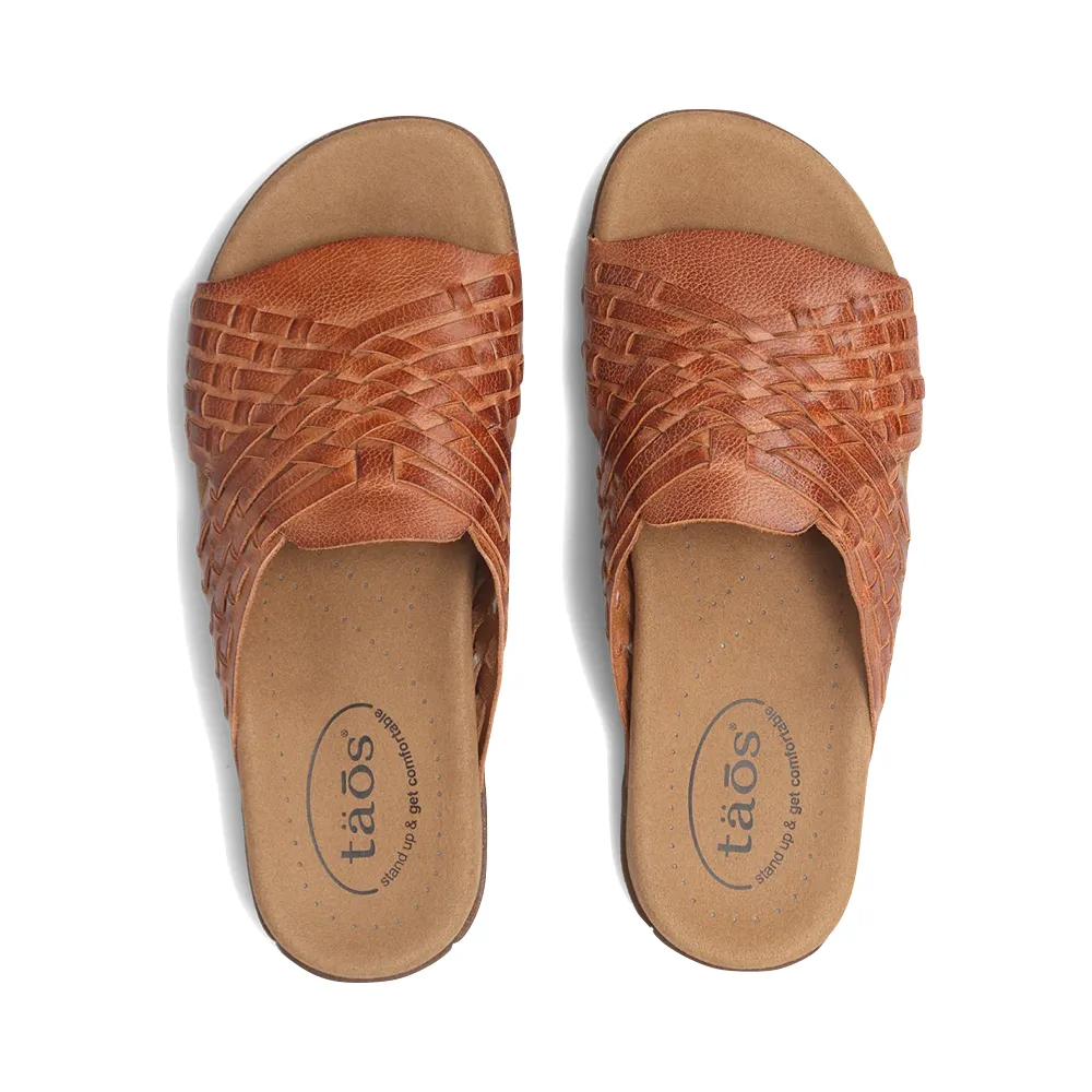 Taos Women's Guru Woven Leather Slide Sandal in Honey Tan