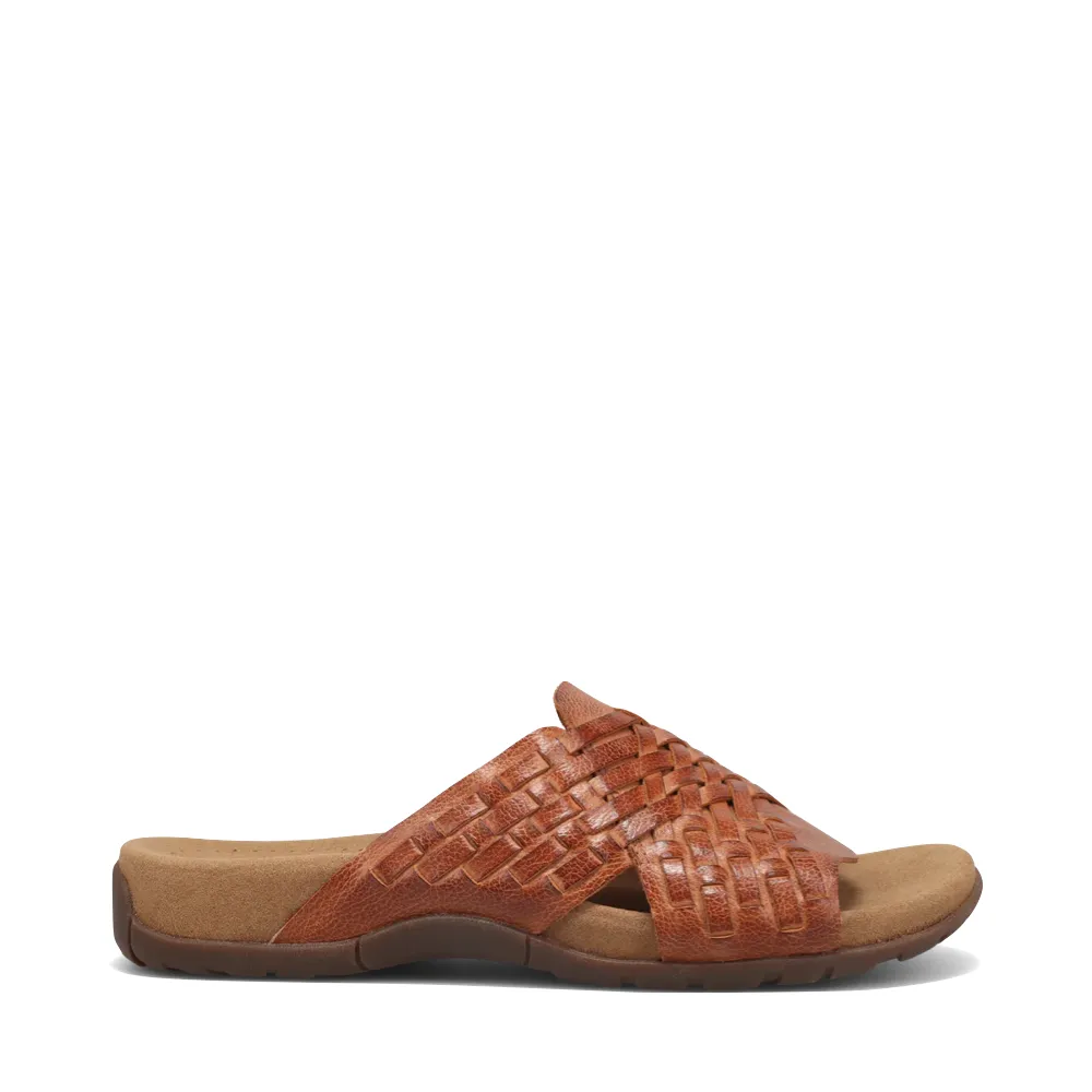 Taos Women's Guru Woven Leather Slide Sandal in Honey Tan