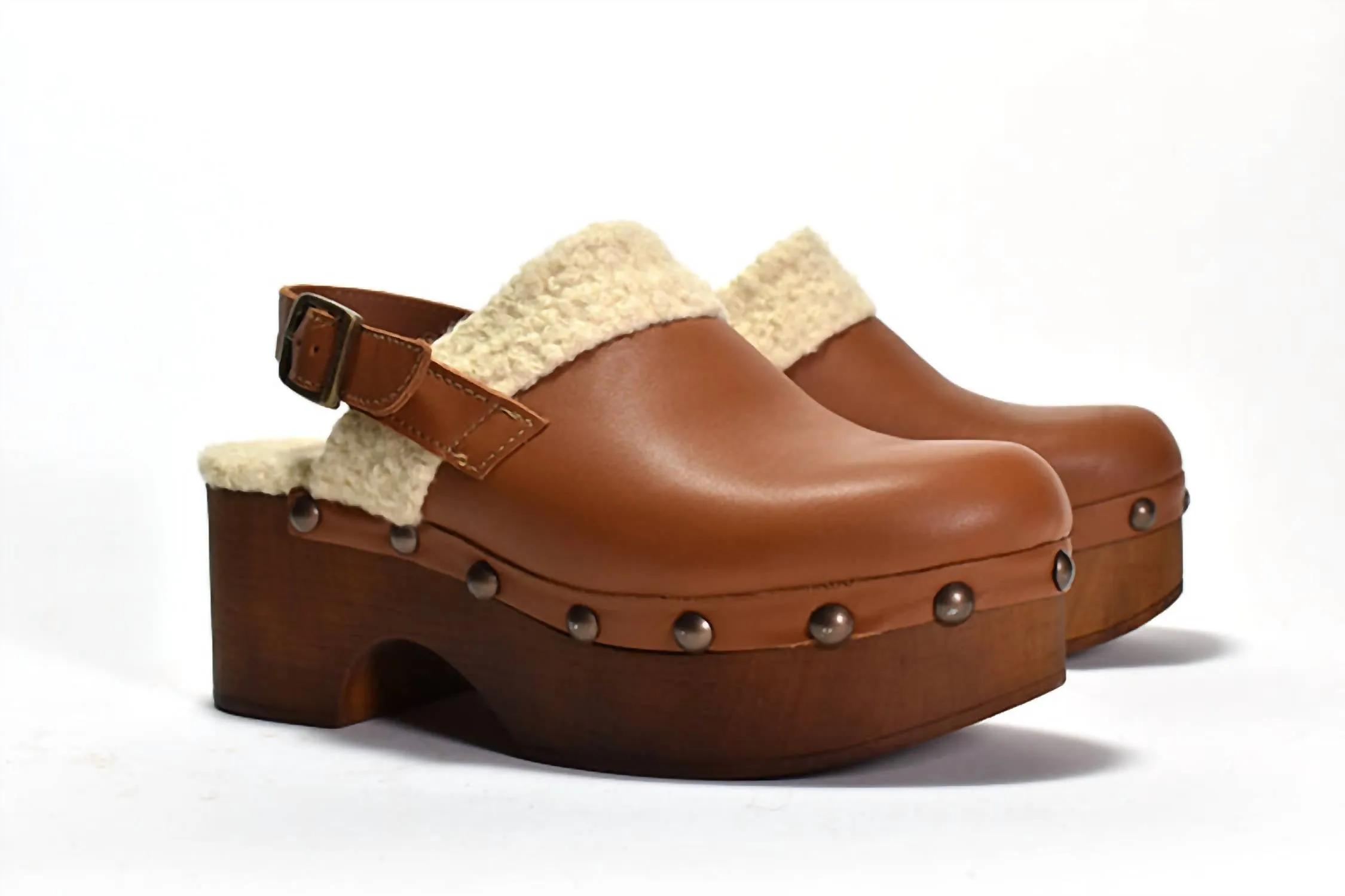 Wenna Clog In Cuoio Leather