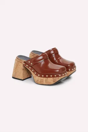 Women's Cork Contrast Platform Clogs In Red Brown